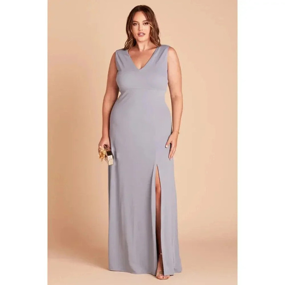 NWT Birdy Grey Shamin Maxi Dress Sleeveless V Front & Back Crepe Dusty Blue 2X - Picture 6 of 10